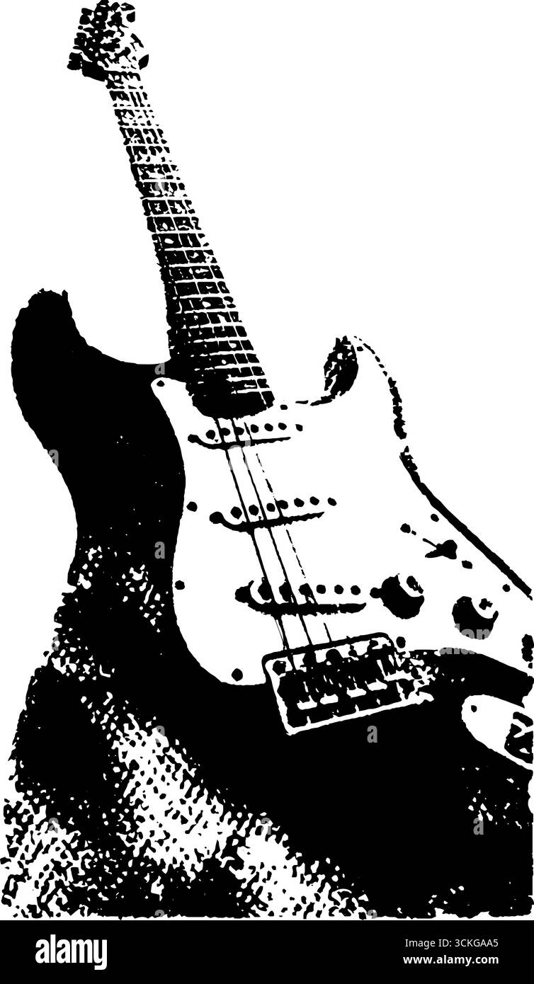 Design de guitare abstraite noir et blanc grunge pour affiches et tirages d'art. Illustration de Vecteur