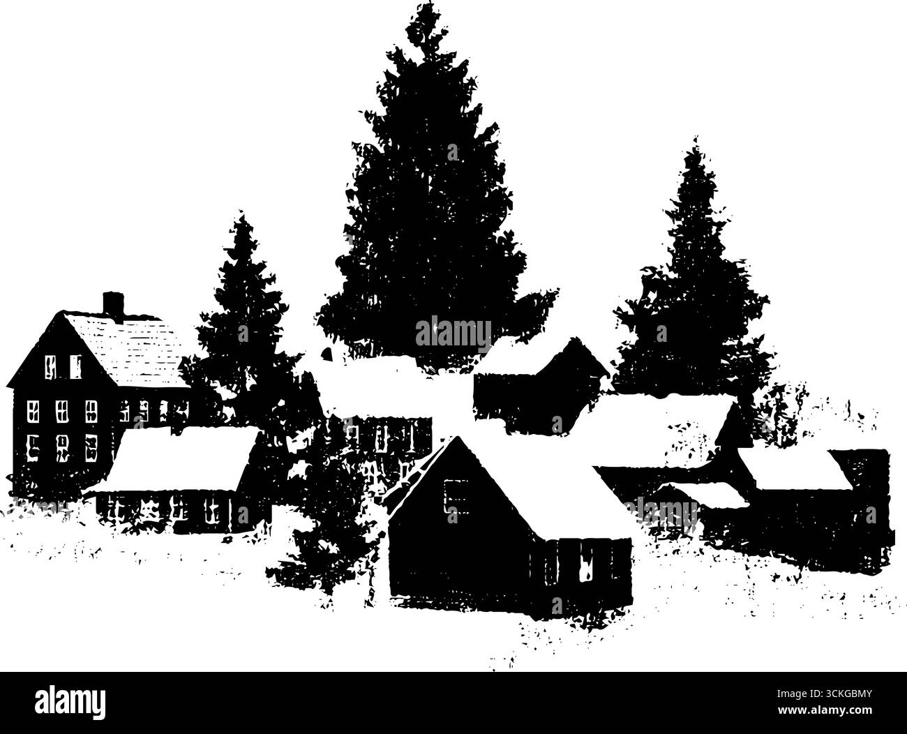 Illustration de village de noël noir et blanc grunge pour la conception saisonnière. Illustration de Vecteur