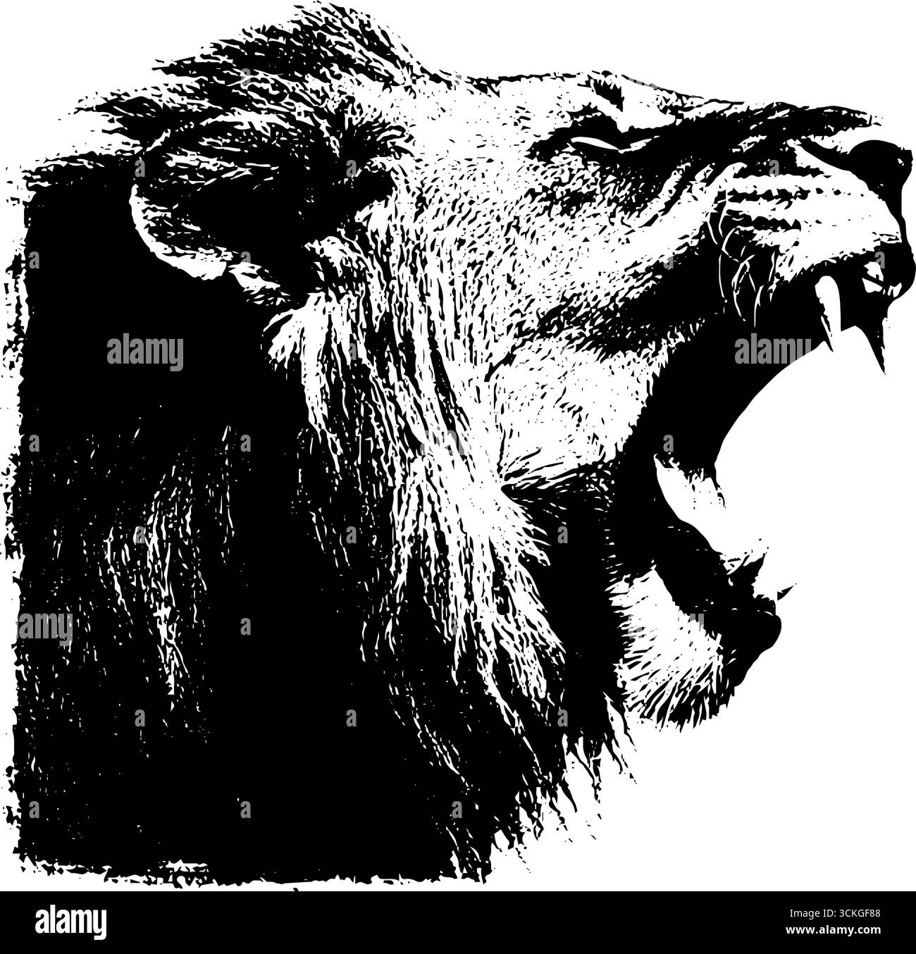 Design de tête de lion noir et blanc grunge pour affiches et vêtements. Illustration de Vecteur