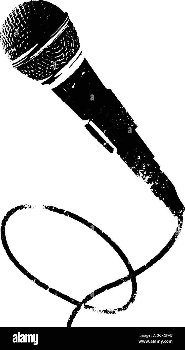 Art de microphone noir et blanc grunge pour des thèmes musicaux et des affiches. Illustration de Vecteur
