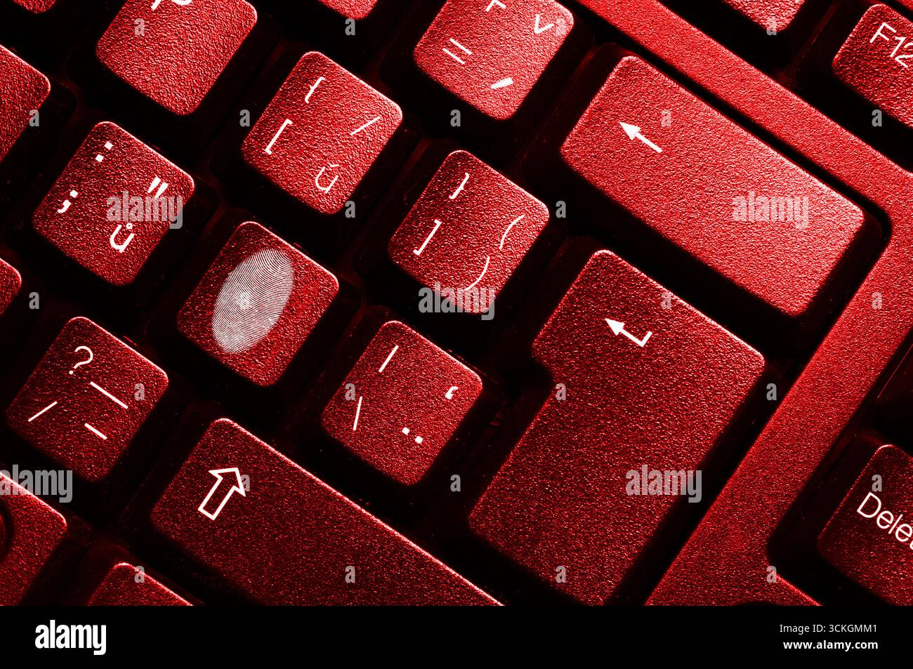 Gros plan de la touche du clavier de l'ordinateur avec empreinte digitale symbolisant la cybersécurité et la protection de l'identité Banque D'Images