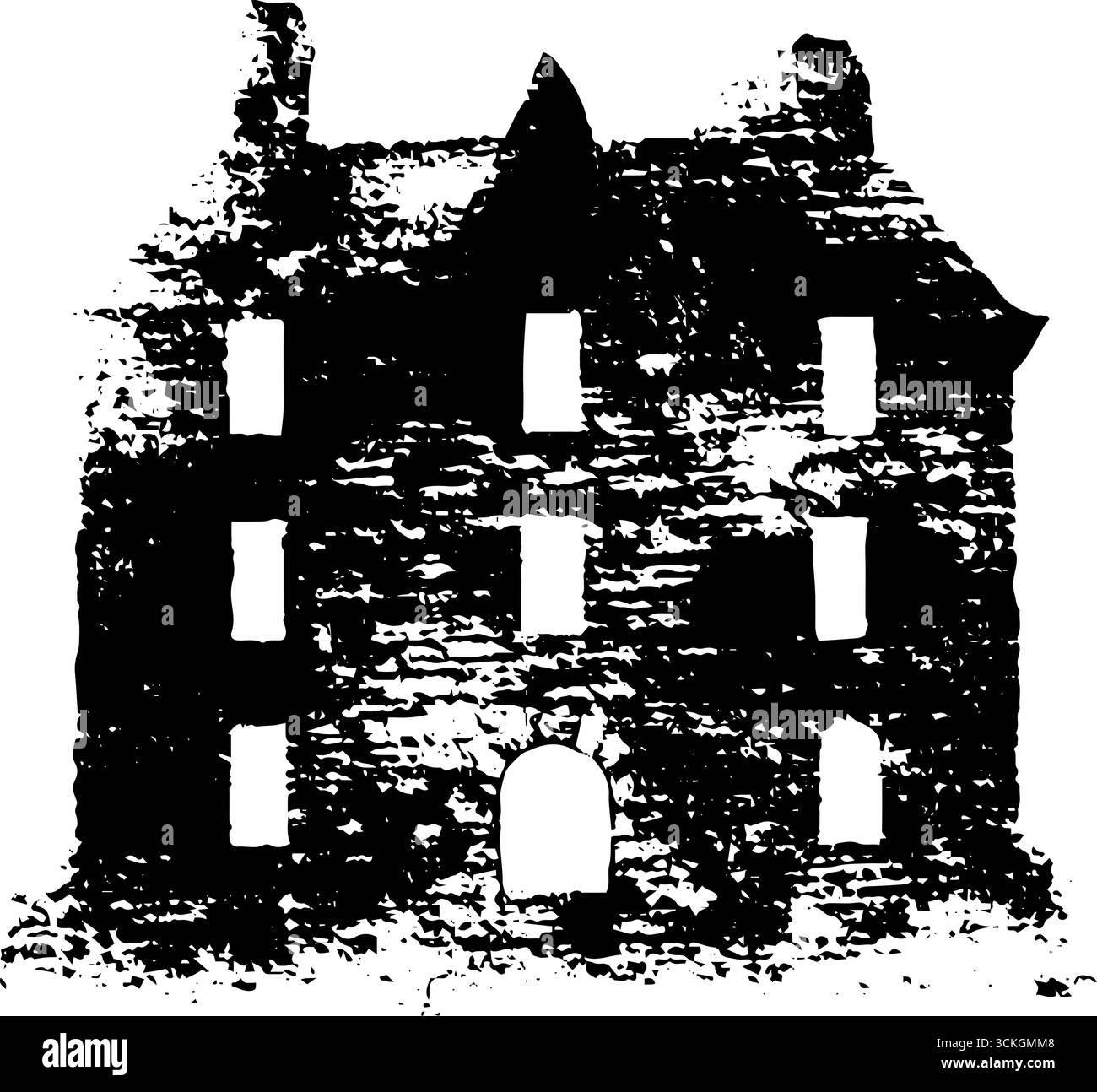 Illustration de maison hantée grunge noir et blanc pour la conception d'halloween. Illustration de Vecteur