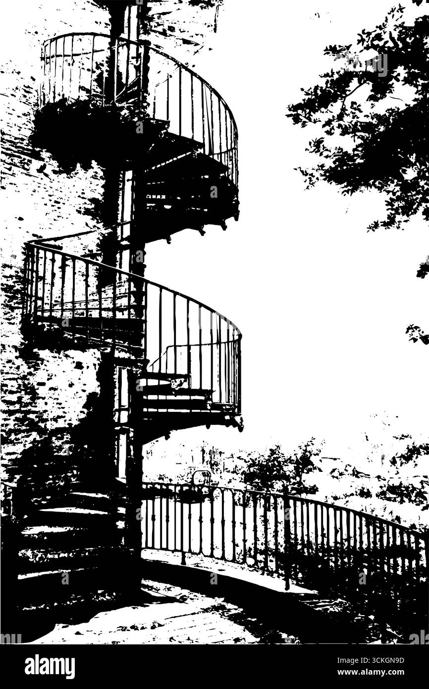 Illustration d'escalier en colimaçon noir et blanc grunge pour le design urbain. Illustration de Vecteur