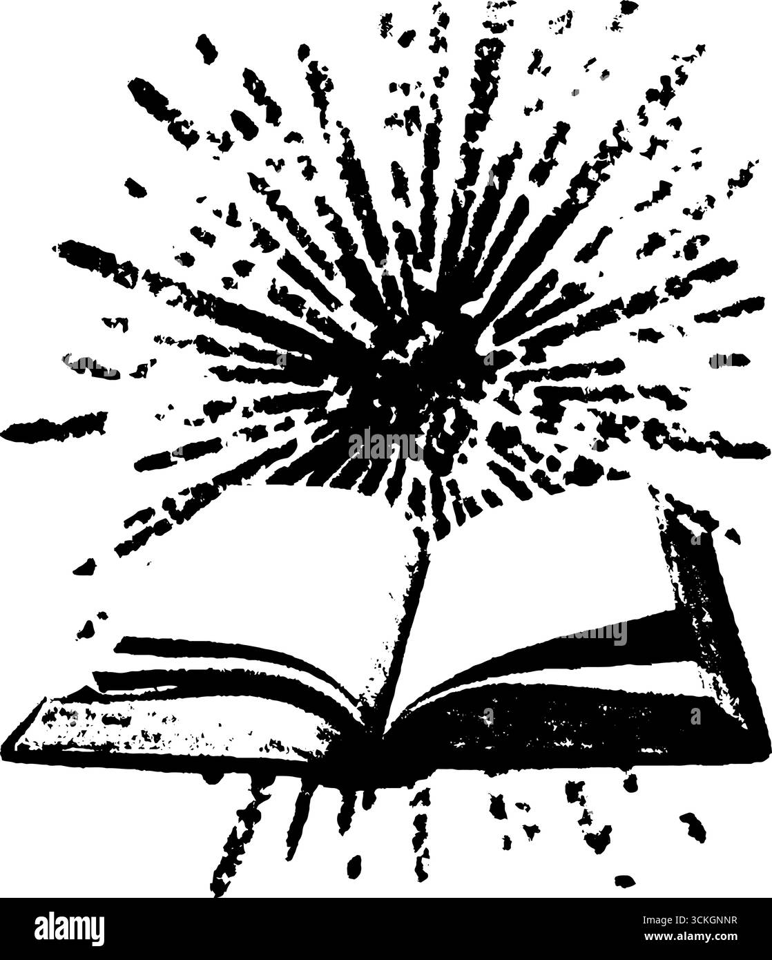 Illustration grunge noir et blanc à livre ouvert avec effet de projection d'encre pour un design vintage. Illustration de Vecteur