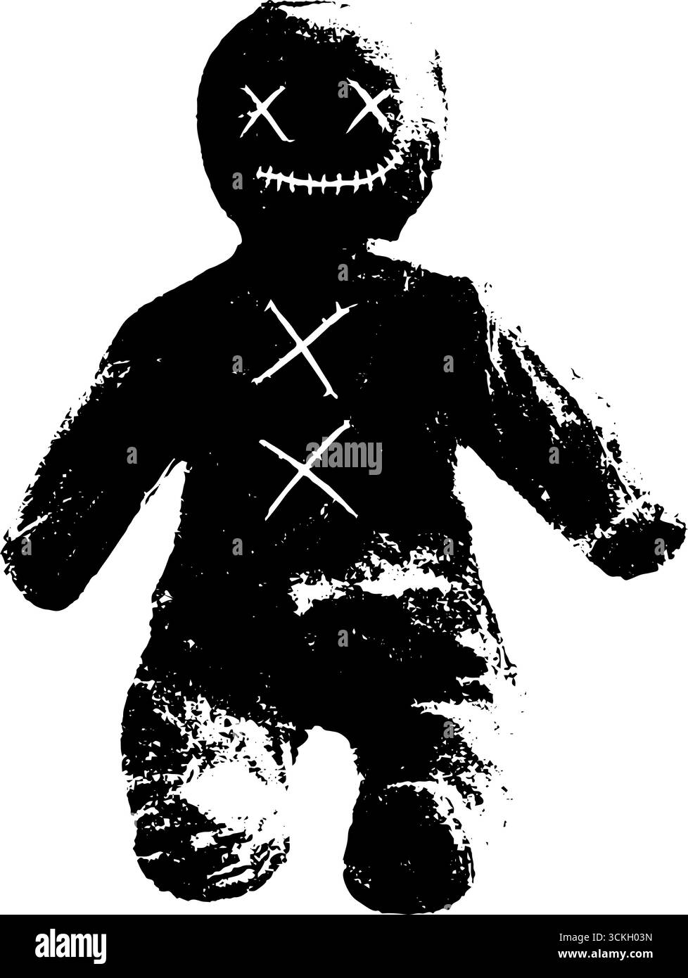 Silhouette de poupée cousue noir et blanc grunge pour des motifs gothiques et halloween. Illustration de Vecteur