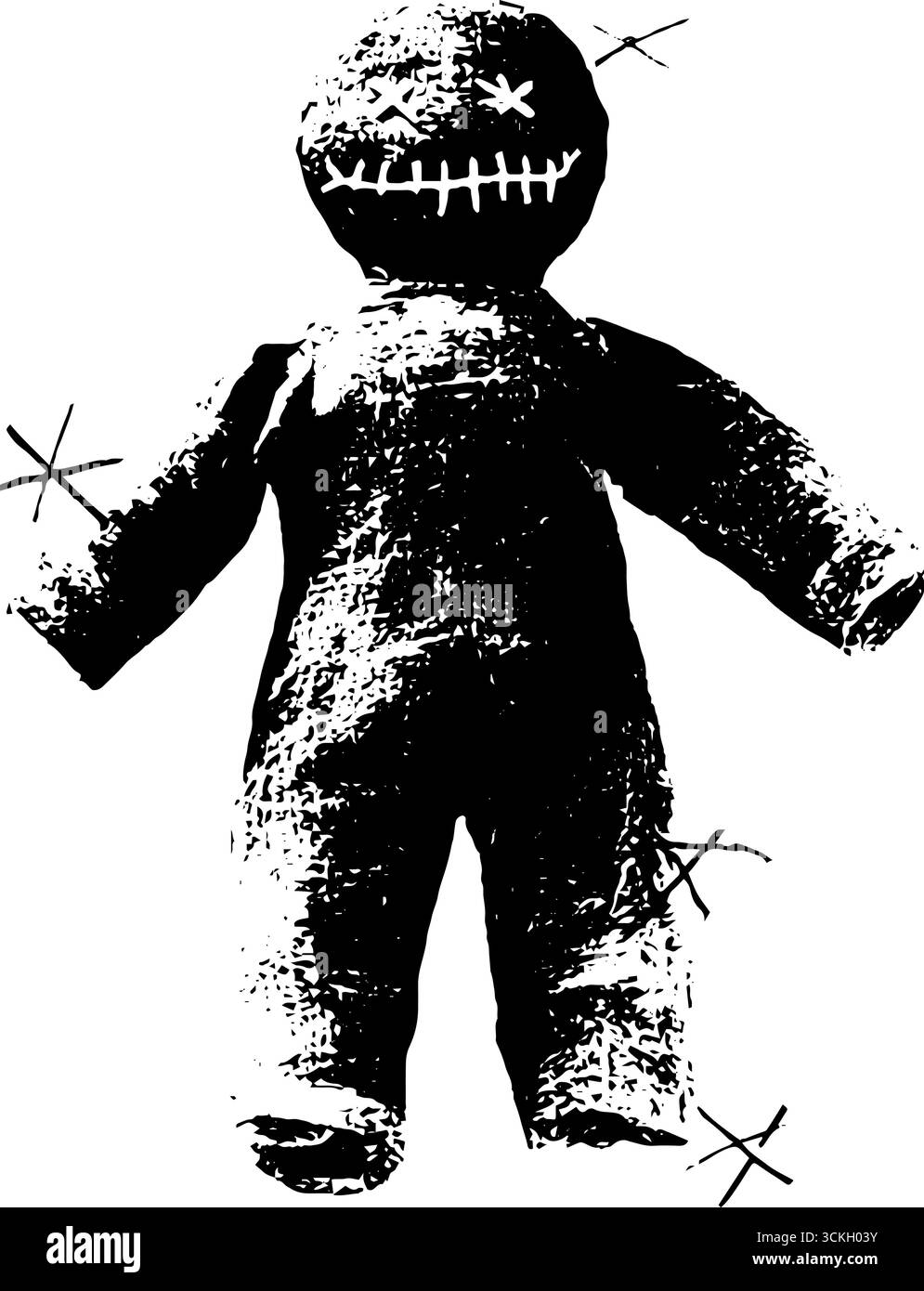 Illustration de poupée voodoo cousue grunge noir et blanc pour le design urbain. Illustration de Vecteur
