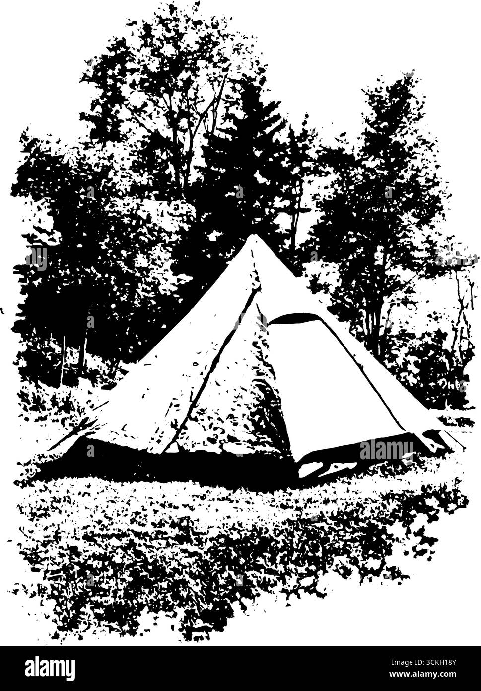 Tente à contraste élevé dans l'art de pochoir de la nature pour la conception extérieure. Illustration de Vecteur