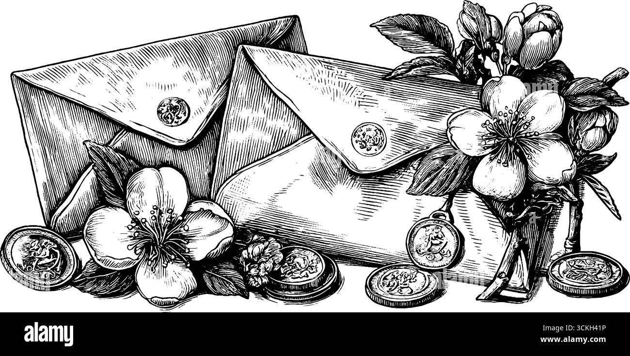 Conception d'enveloppe florale vintage pour cartes et affiches. Illustration de Vecteur