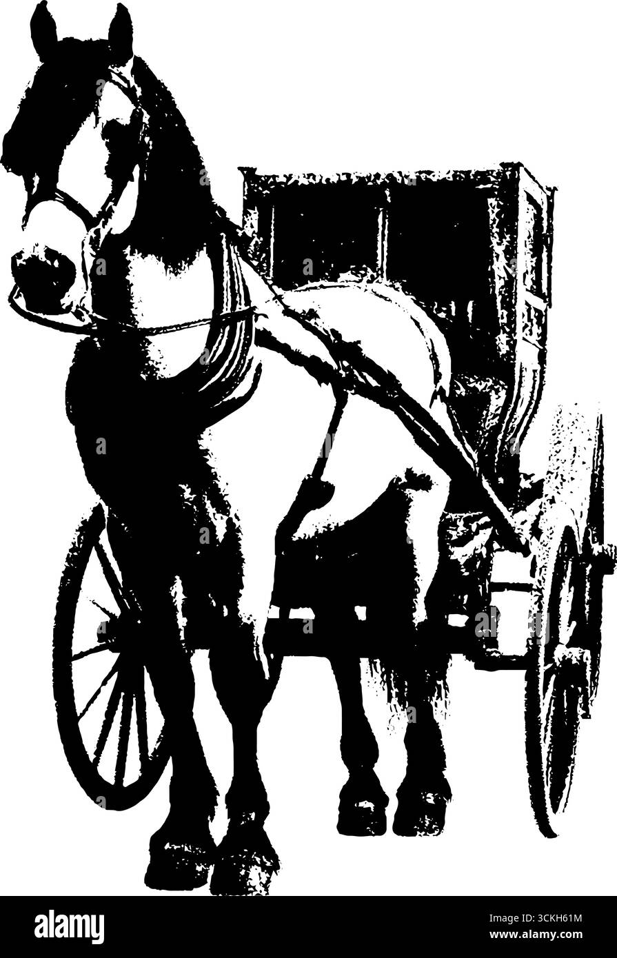 Pochoir vintage tiré par des chevaux pour des projets de design urbain. Illustration de Vecteur