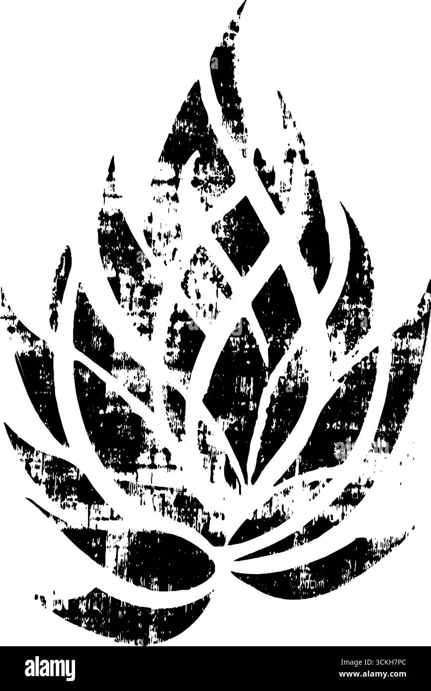 Pochoir noir et blanc à contraste élevé représentant une fleur de lotus en détresse. Illustration de Vecteur