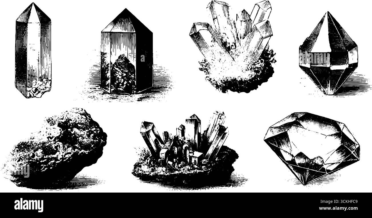 Collection d'éléments de conception de gravure en cristal vintage pour l'art rétro et l'artisanat. Illustration de Vecteur