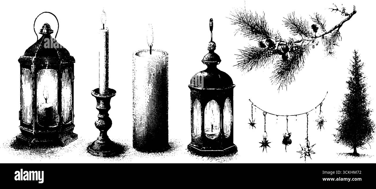 Lumières de soirée hivernales et motif de collection de thé pour imprimés et cartes. Illustration de Vecteur