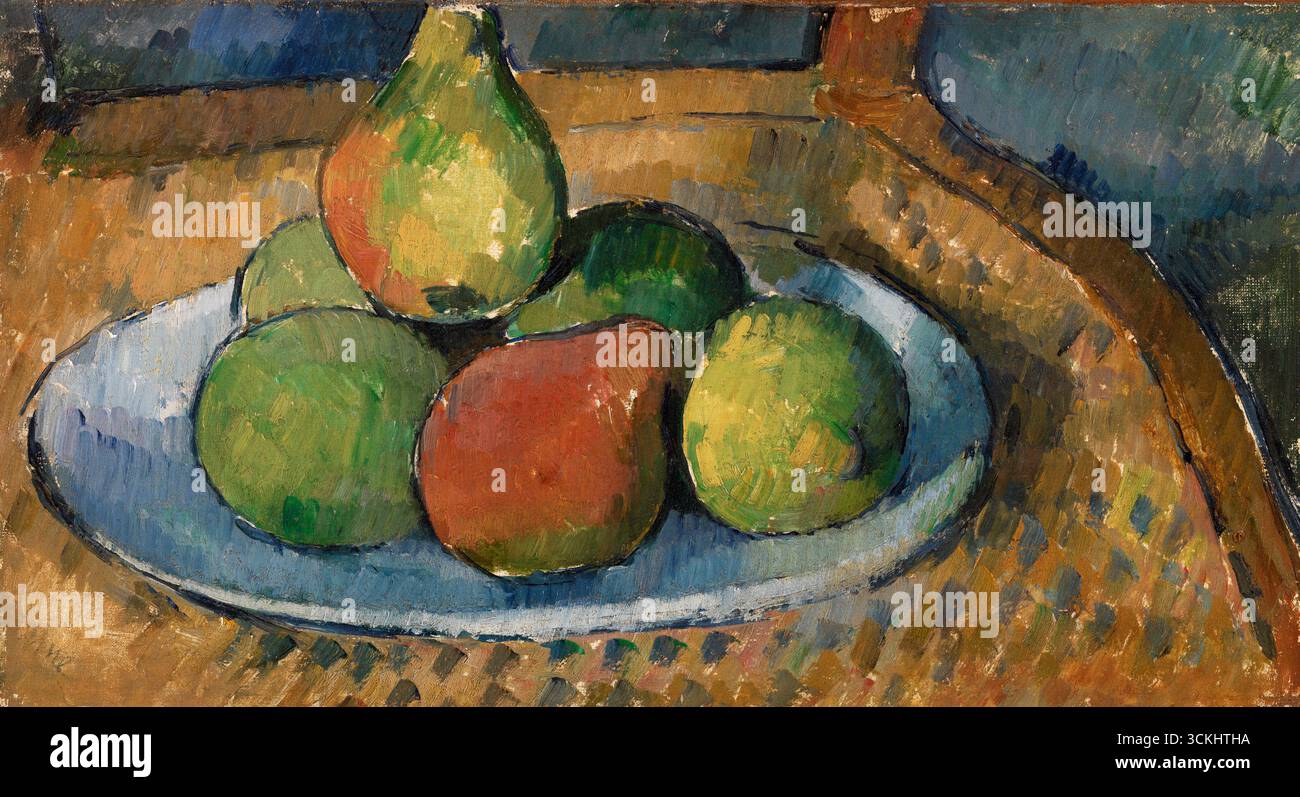 Assiette de fruits sur une chaise ou assiette de fruits sur une chaise. Paul Cézanne. 1879-1880. Banque D'Images
