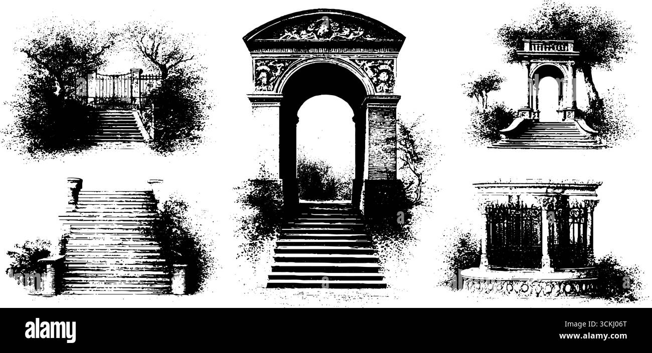 Eléments de palais Renaissance et ensemble architectural pour le design et la décoration. Illustration de Vecteur