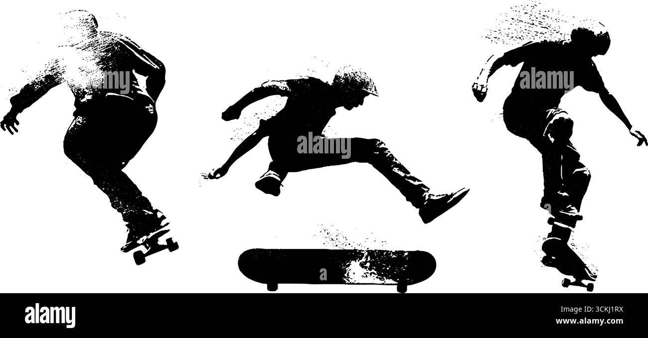 Illustrations au pochoir noir et blanc de riders de bmx en action pour l'art urbain et le design. Illustration de Vecteur