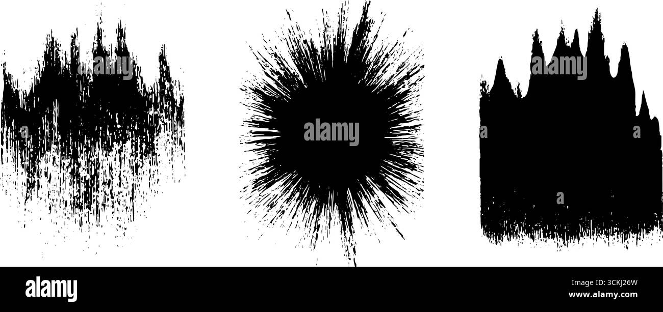 Collection de pochoirs anarchistes noir et blanc avec des éléments grunge et éclaboussures pour urbains compris Illustration de Vecteur