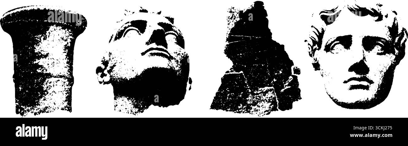 Pochoir de statue grecque antique en noir et blanc pour la conception artistique et la décoration. Illustration de Vecteur