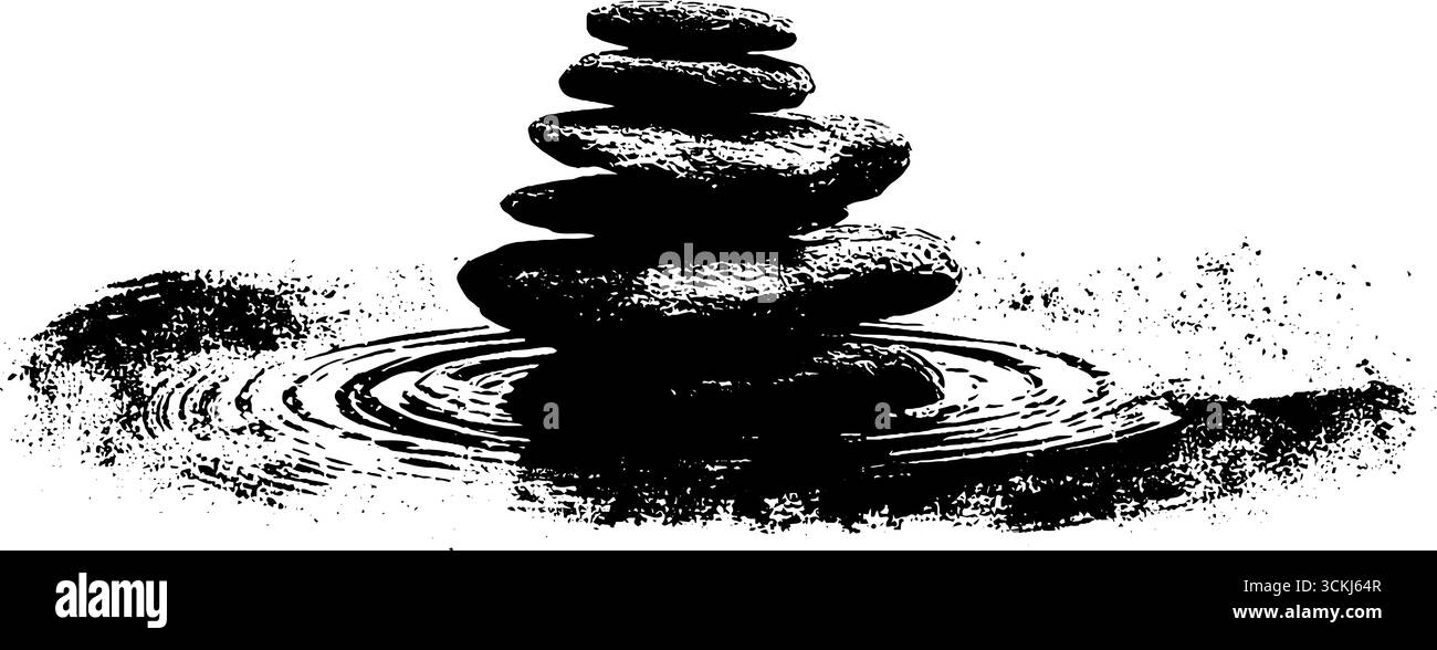Pochoir de roche de rivière monochrome pour les projets de conception. Illustration de Vecteur