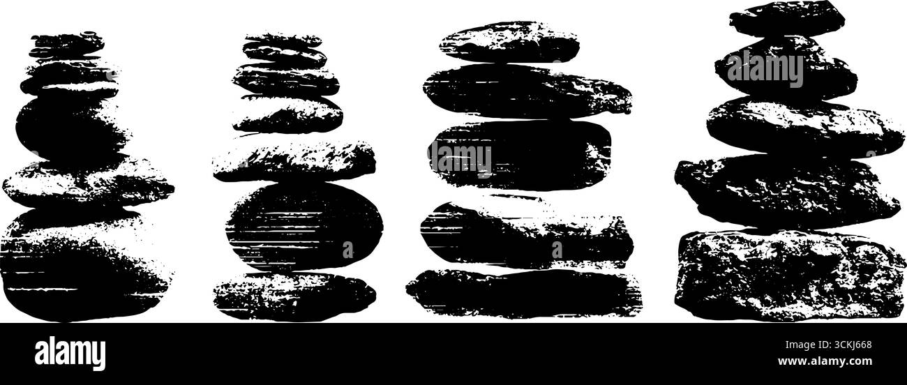 Collection de pochoirs cairns River Rock noir et blanc pour le design et la décoration. Illustration de Vecteur