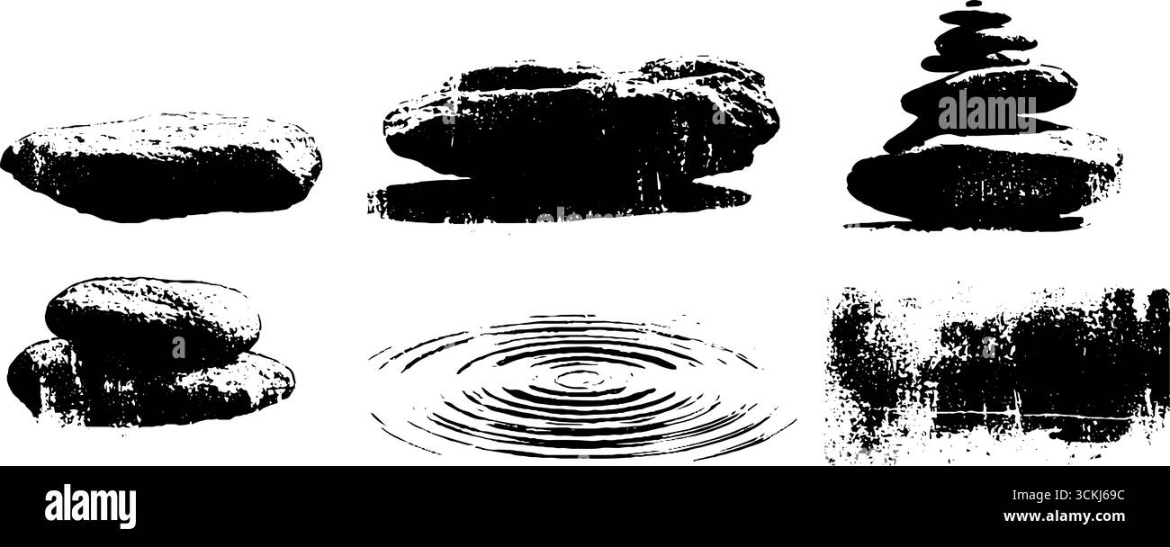 Pochoir en pierre de rivière noir et blanc pour les projets de design artistique. Illustration de Vecteur