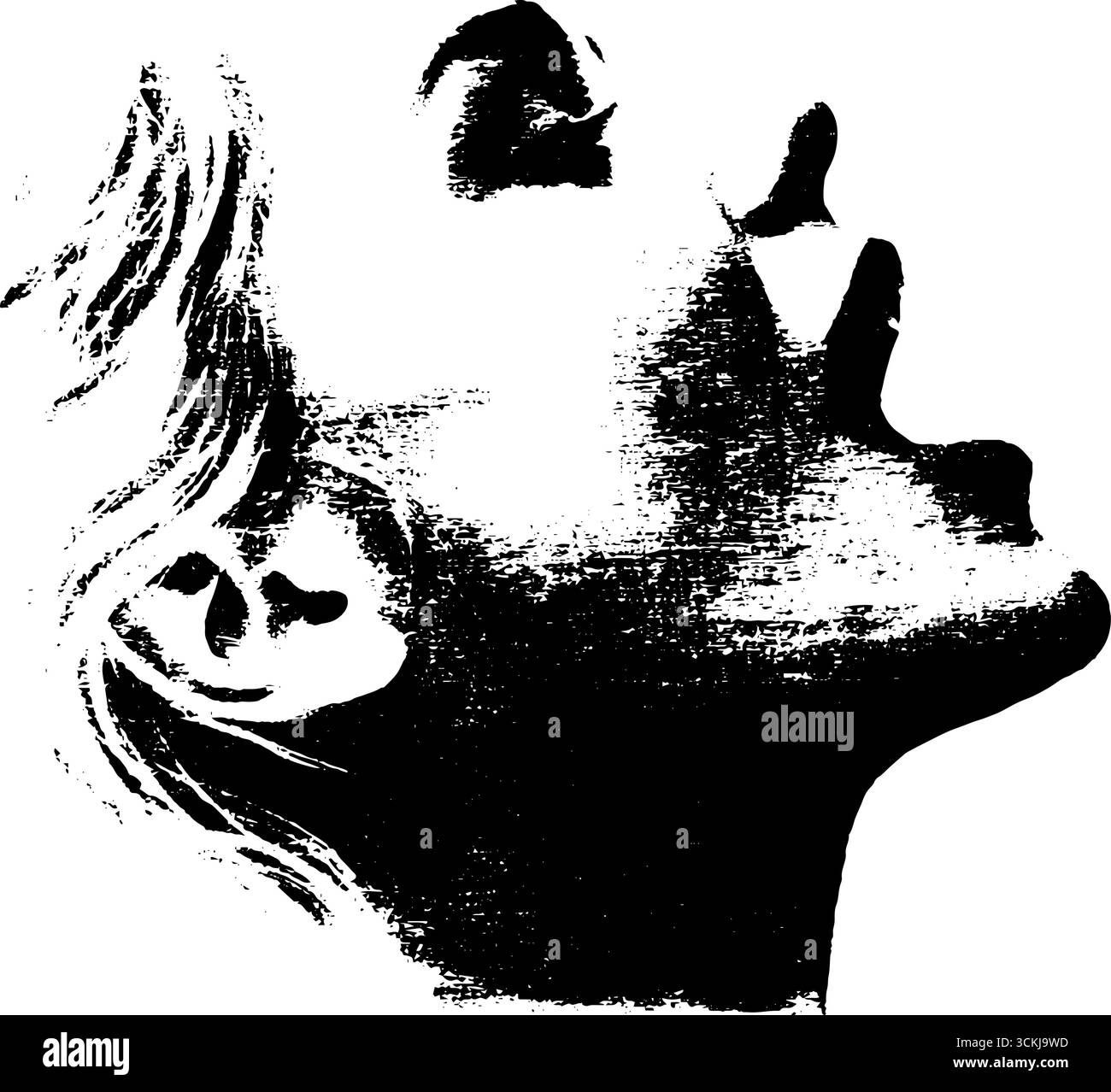 Illustration au pochoir noir et blanc du visage d'une femme en profil. Illustration de Vecteur