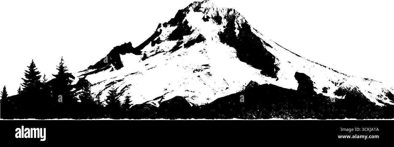 Collection de pochoirs silhouette de montagne noir et blanc pour les conceptions d'aventure en plein air. Illustration de Vecteur