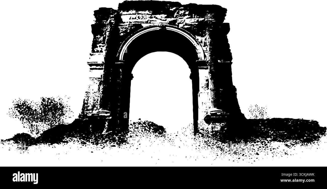 Art antique de pochoir d'arc romain - design noir et blanc pour un décor historique. Illustration de Vecteur