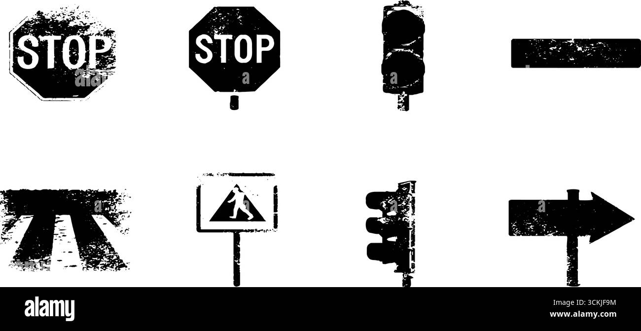 Panneaux de signalisation noir et blanc grunge pour les projets d'art urbain et de design. Illustration de Vecteur