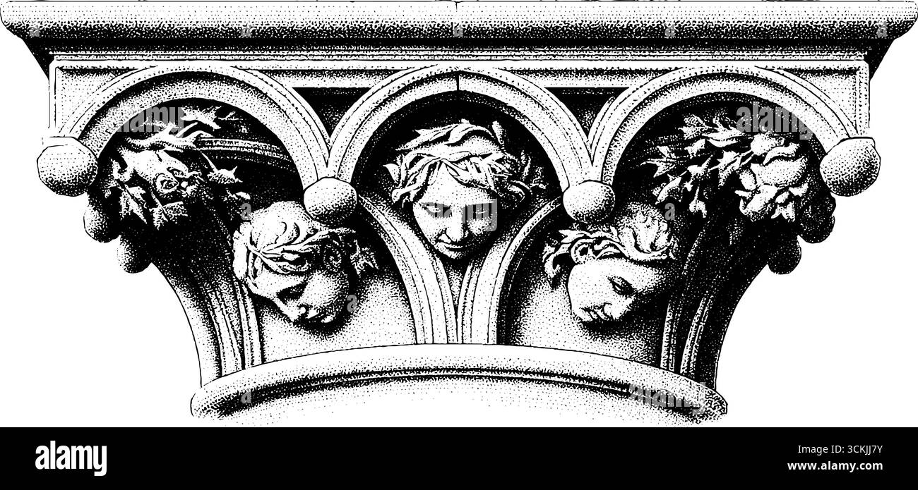 Contrefort volant soutenant le mur de la cathédrale haut - croquis architectural vintage. Illustration de Vecteur