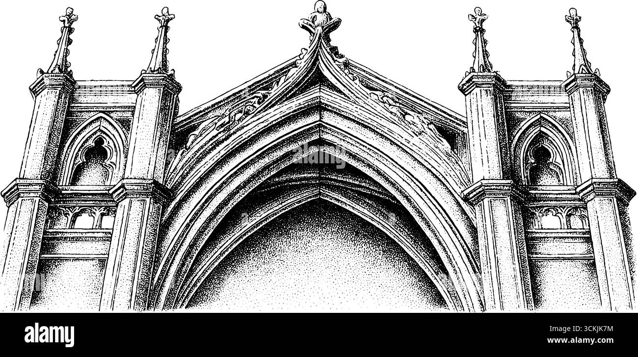 Architecture gothique de cathédrale avec contrefort volant et haut mur. Illustration de Vecteur