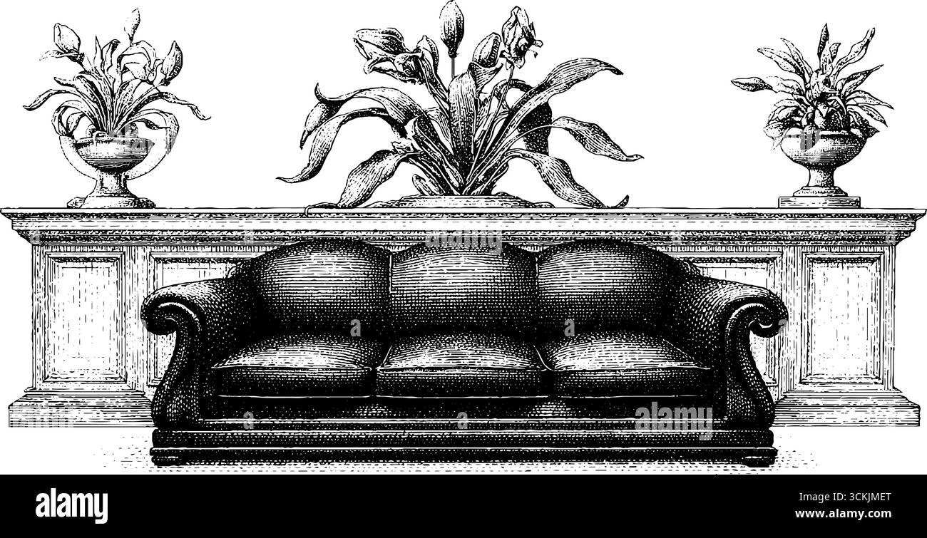 Salle à manger romaine vintage avec canapés inclinables et éléments de fresque pour le design. Illustration de Vecteur