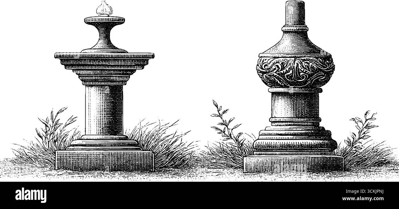 Piédestal d'idole historique et croquis de support de torche pour la conception de décoration vintage. Illustration de Vecteur