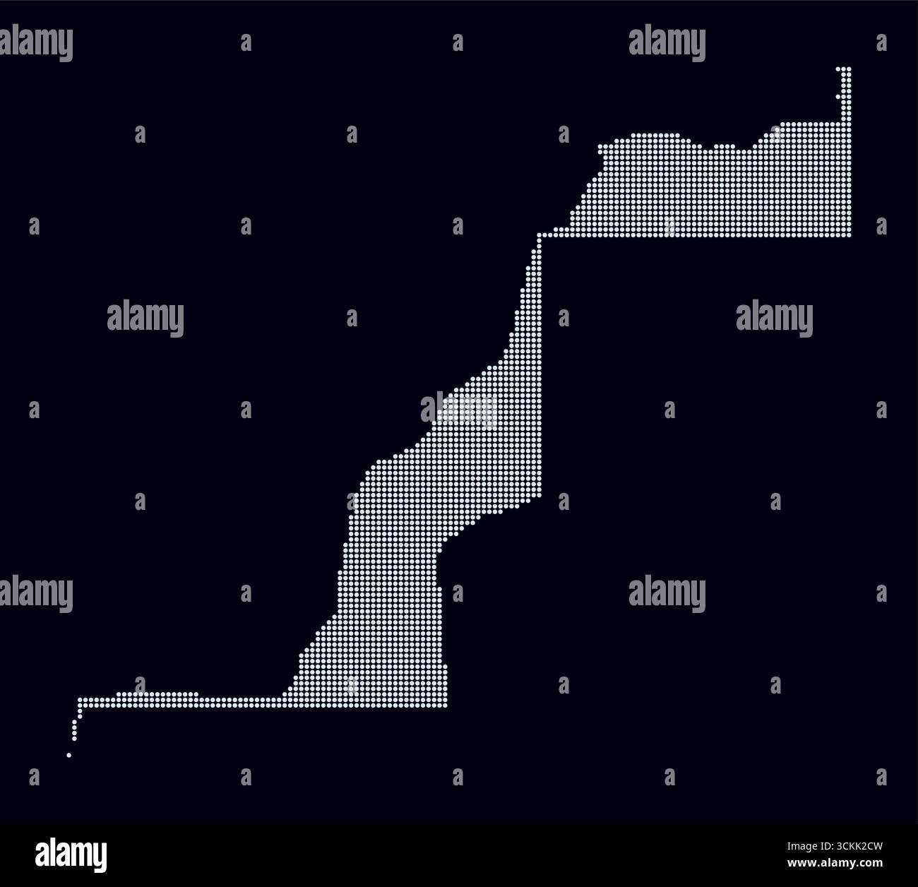 Carte pointillée du Sahara Occidental. Carte de style numérique du pays sur fond sombre. Forme du Sahara Occidental avec des points circulaires. Style de points colorés. Illustration de Vecteur