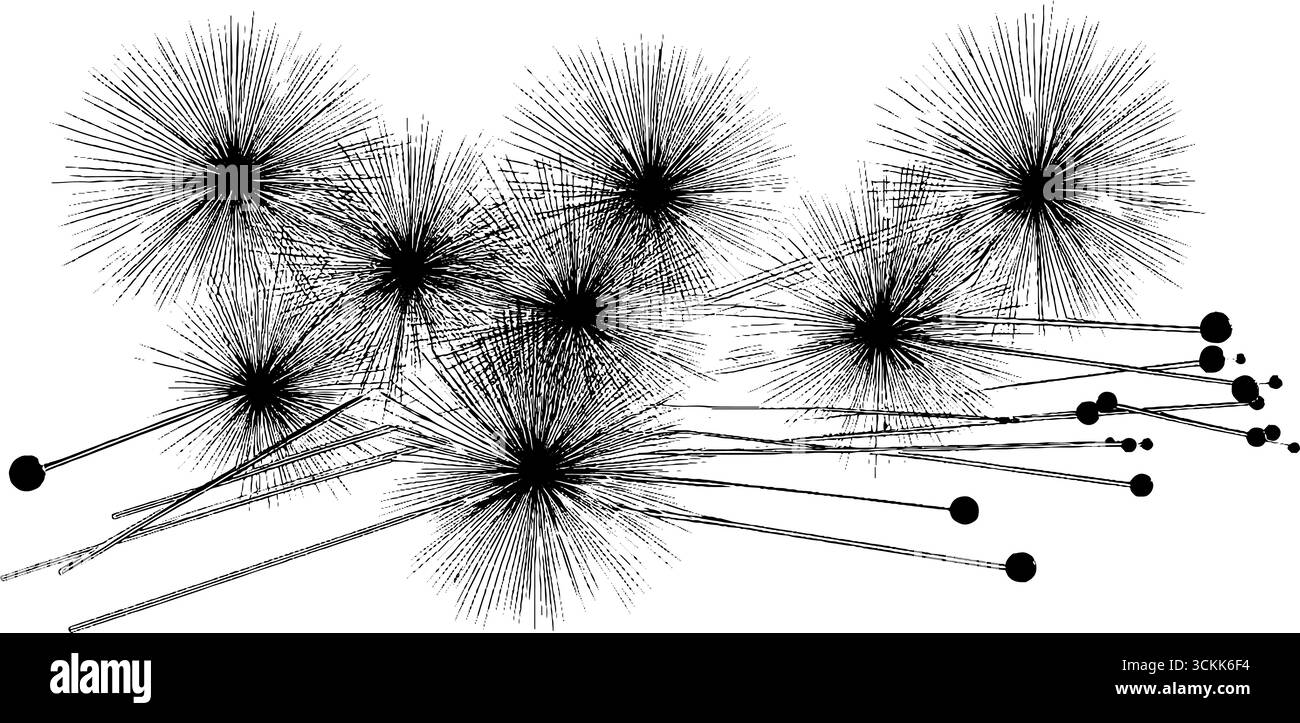Illustration gravée complexe d'aiguilles d'acupuncture pour des pratiques de santé holistiques. Illustration de Vecteur