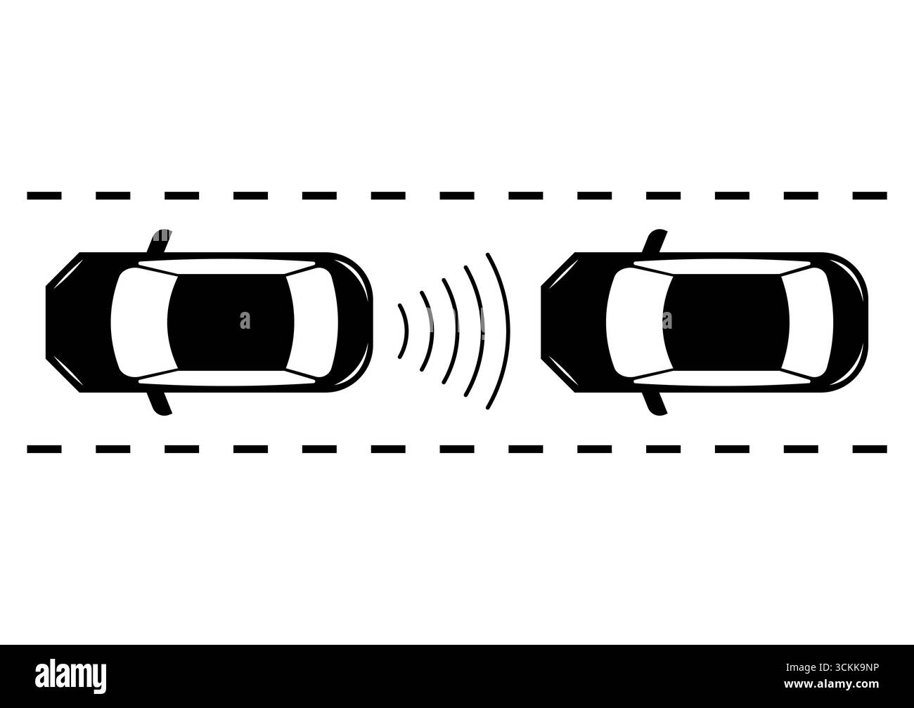 Voiture intelligente avec détection à distance et système de stationnement à capteur. Voiture autonome ou sans conducteur. Capteur de stationnement intelligent. Illustration vectorielle. Illustration de Vecteur