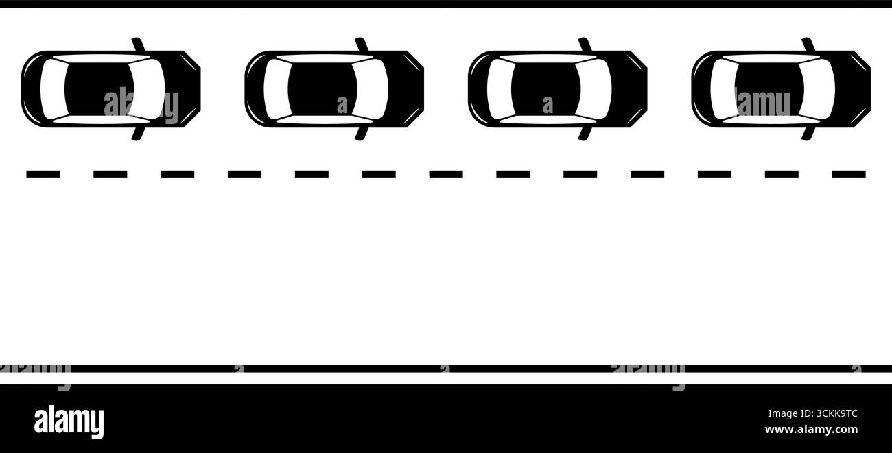 Voiture garée le long de la vue aérienne de la rue. Place de parking dans la ville. Symbole parking. Illustration vectorielle. Illustration de Vecteur