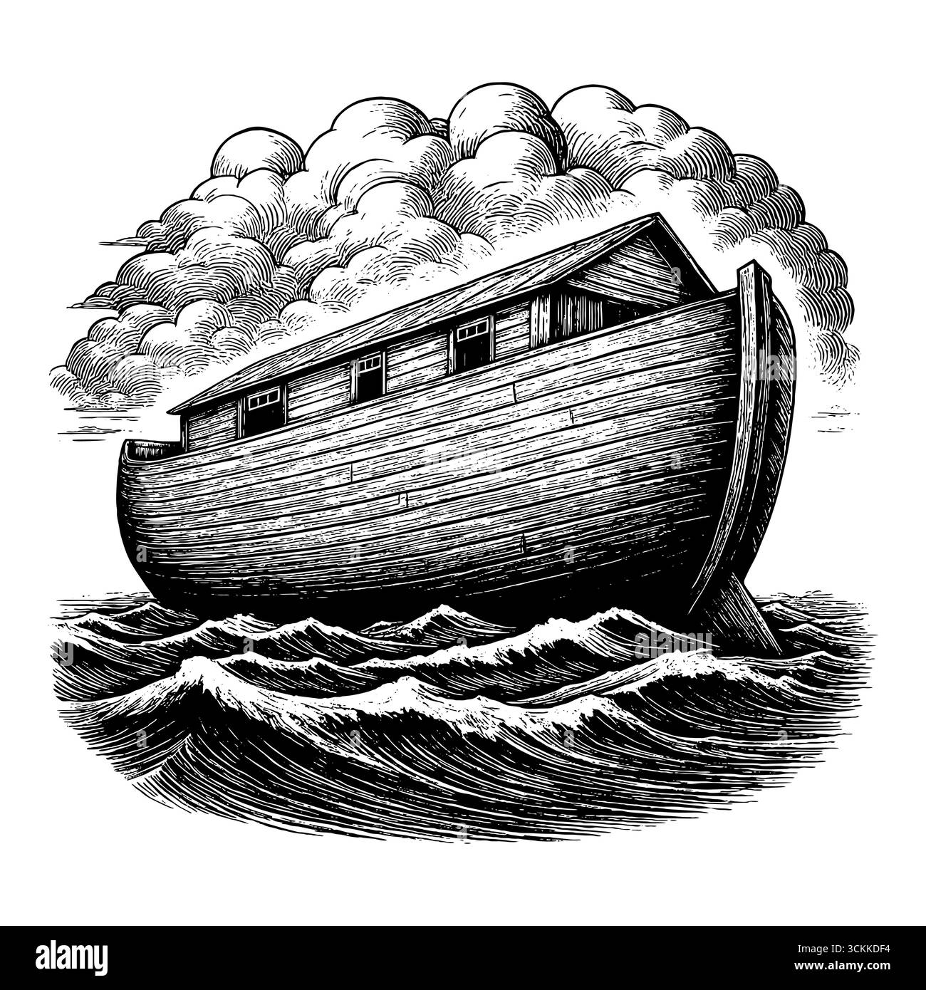 L'arche de Noé flottant sur les vagues, symbole du salut divin et de l'alliance Illustration de Vecteur