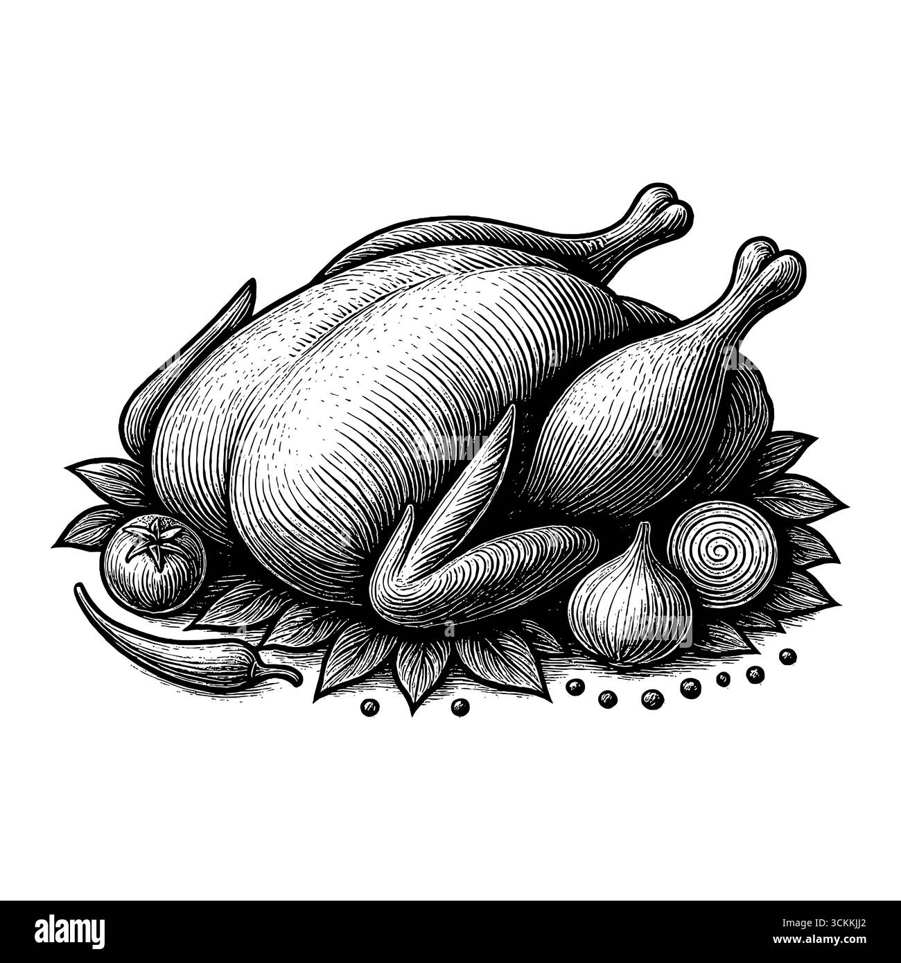 Une dinde festive, enrobée d'épices, pour Thanksgiving en reconnaissance à Dieu pour ses bénédictions. Illustration de Vecteur