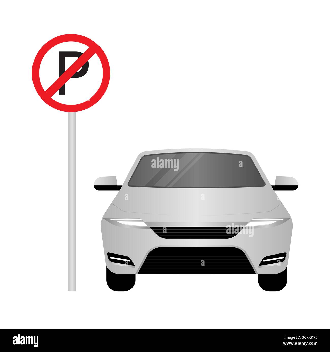 Pas d'aire de stationnement. Voiture garée dans une zone de stationnement interdite ou interdite. Car enfreignez la règle dans une zone interdite. Règles de circulation. Illustration vectorielle. Illustration de Vecteur