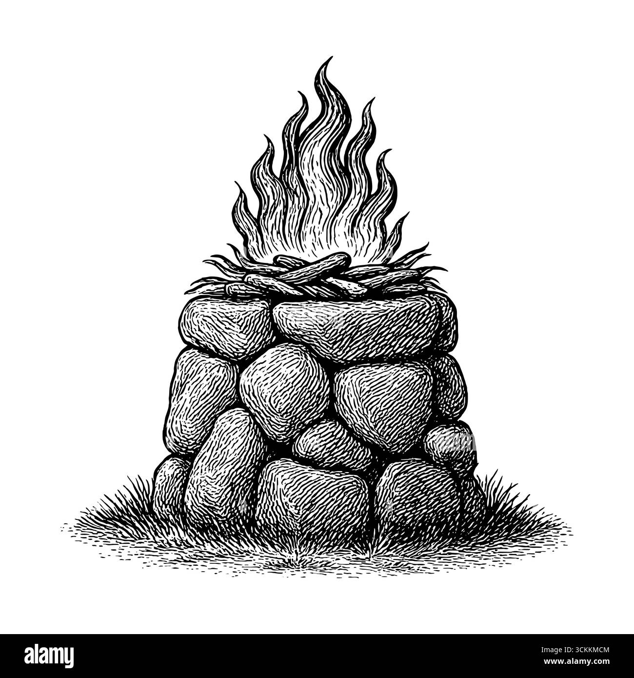 Un autel en pierre avec du bois brûlant pour l'offrande sacrificielle Illustration de Vecteur