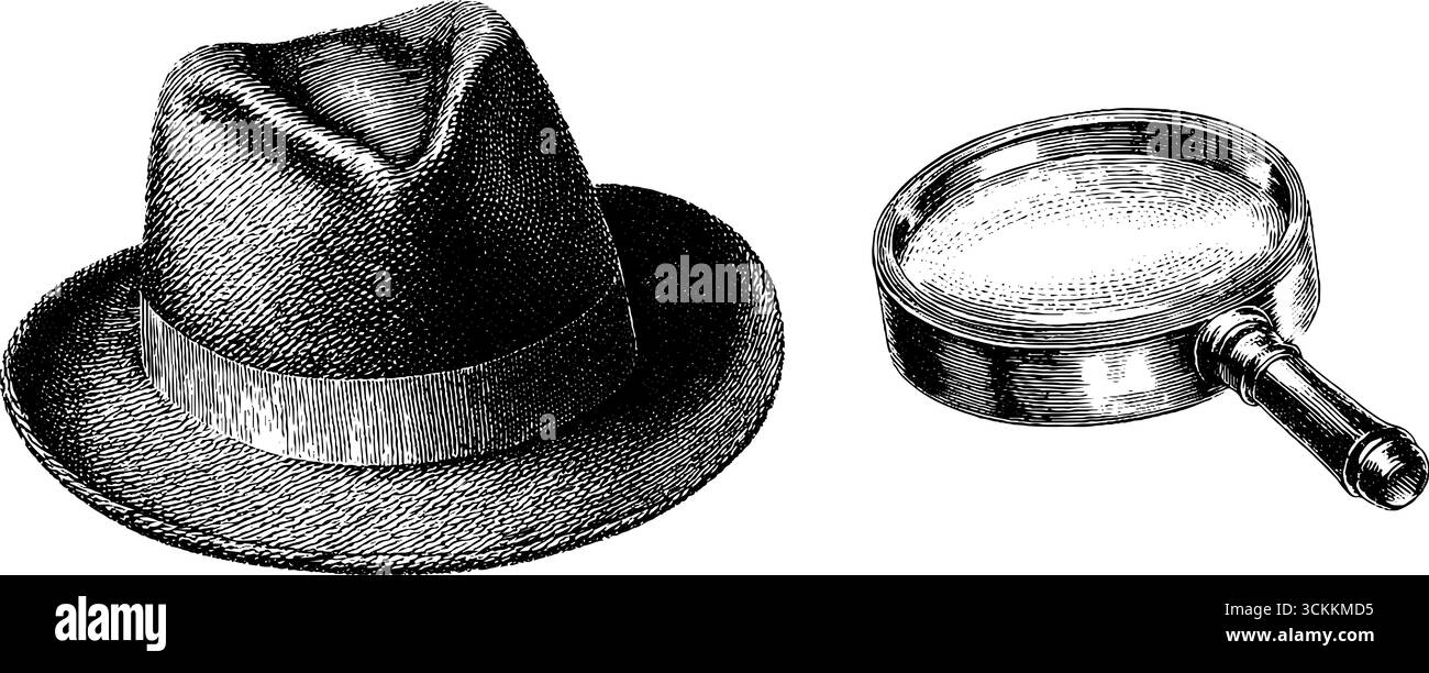 Illustration détective vintage avec chapeau et loupe pour un design à thème mystérieux. Illustration de Vecteur