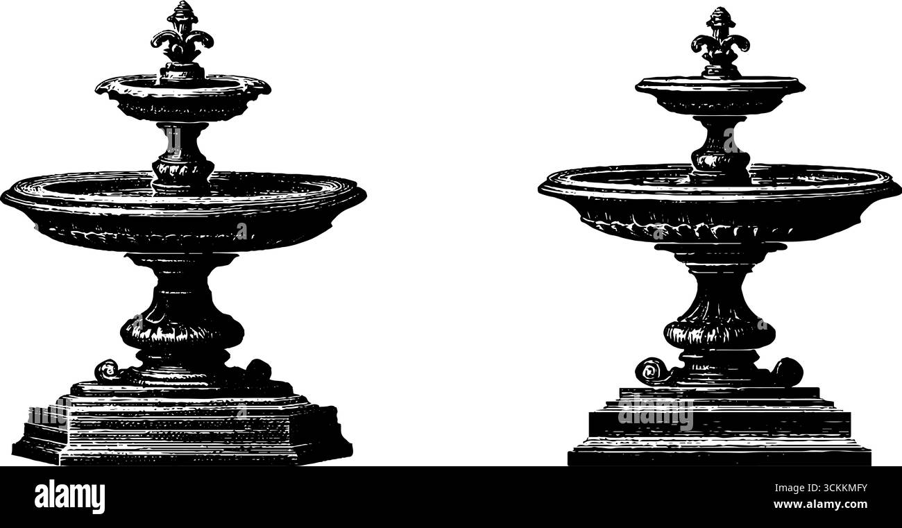 Design élégant de jeu de fontaine gravé pour l'art décoratif et l'illustration historique. Illustration de Vecteur