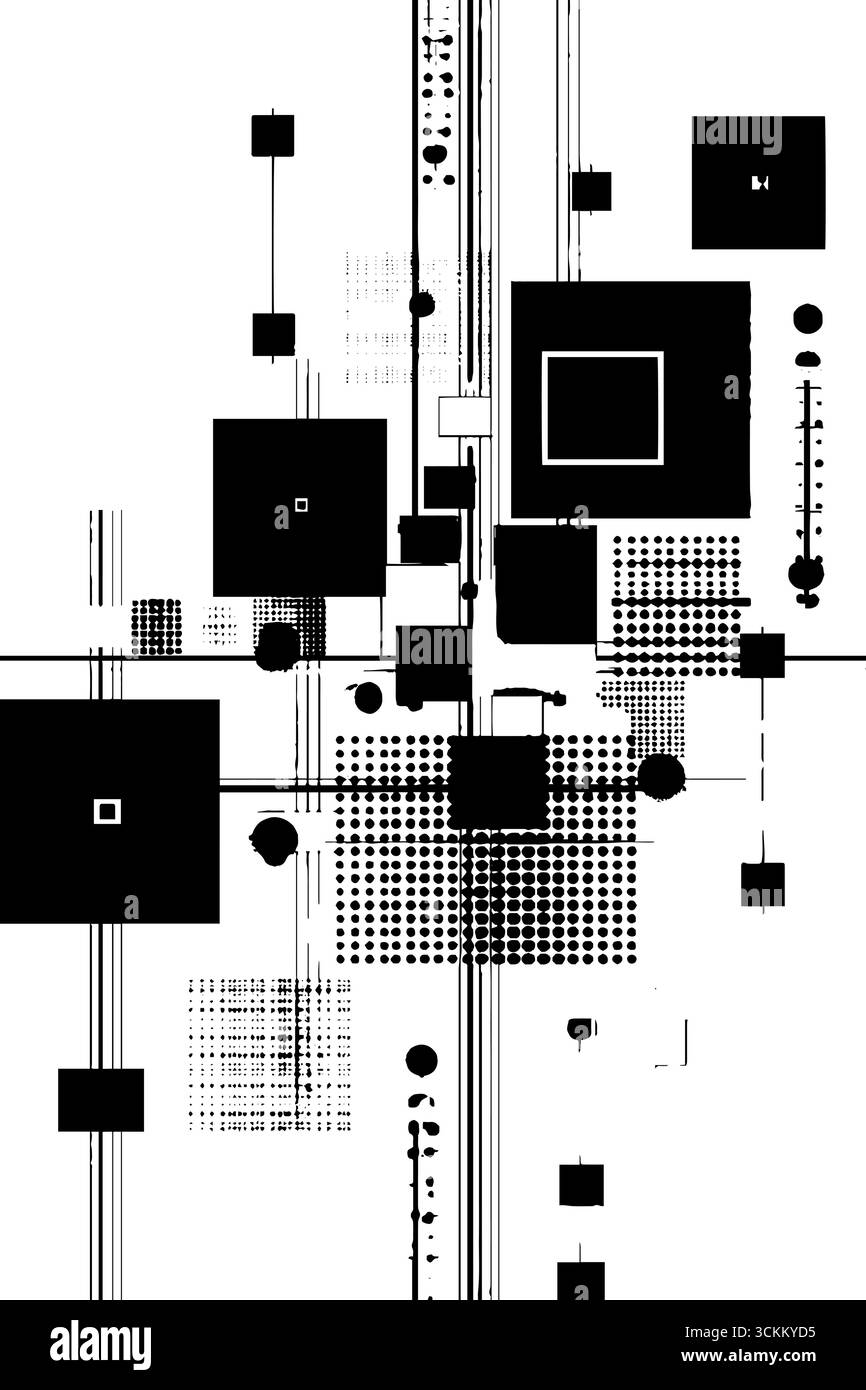 Bannière géométrique abstraite avec carrés décalés et motifs en pointillés pour un design moderne. Illustration de Vecteur
