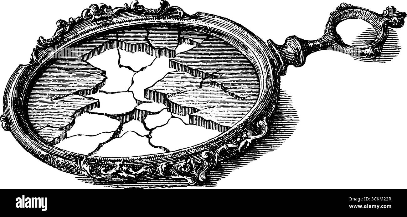 Gravure vintage dessinée à la main de miroir fissuré pour le design rétro et la décoration. Illustration de Vecteur