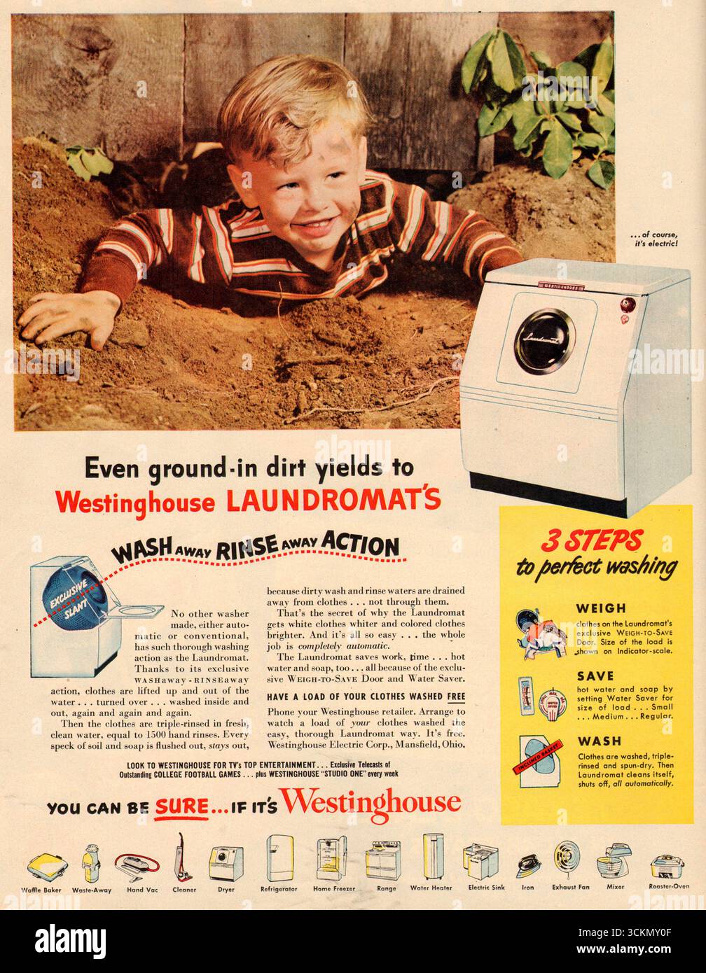 1951 Westinghouse Laundromat automatique machine à laver annonce Banque D'Images