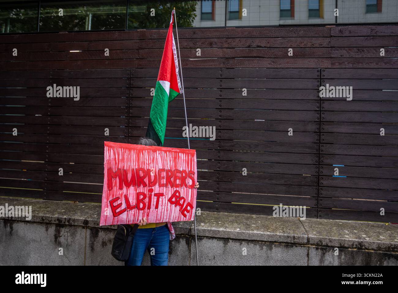 Des centaines de militants se sont rassemblés devant le Excel Centre à Londres pour protester contre la Foire aux armes DSEI, l’une des plus grandes expositions d’armes au monde. Les manifestants ont condamné le commerce des armes et son rôle dans les conflits à travers le monde. La police a maintenu une forte présence, avec des moments de tension alors que les manifestants tentaient de bloquer l'accès au site. Banque D'Images