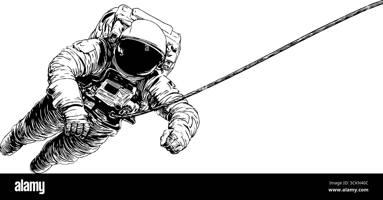 Illustration gravée d'astronaute flottant dans l'espace pour la conception de science-fiction. Illustration de Vecteur