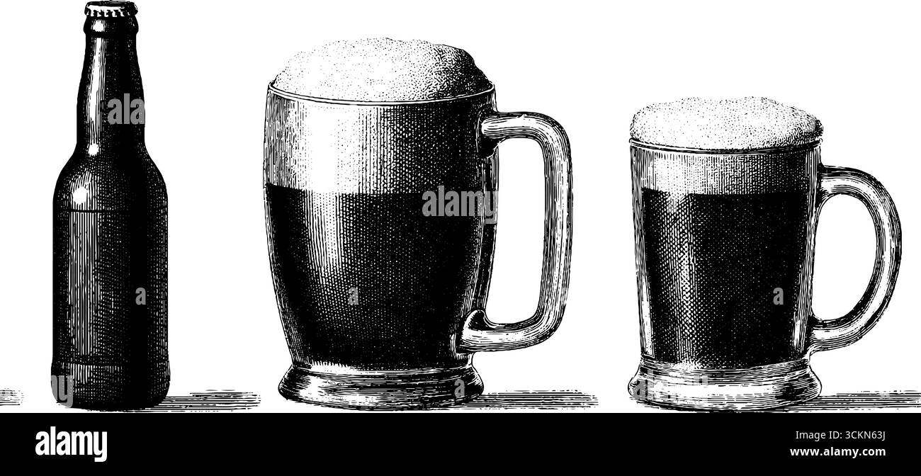 Bouteille lager vintage et gravure de tasses - ensemble classique d'illustration de boisson à bière pour la conception. Illustration de Vecteur Bouteille lager vintage et gravure de tasses - ensemble classique d'illustration de boisson à bière pour la conception. Illustration de Vecteur
