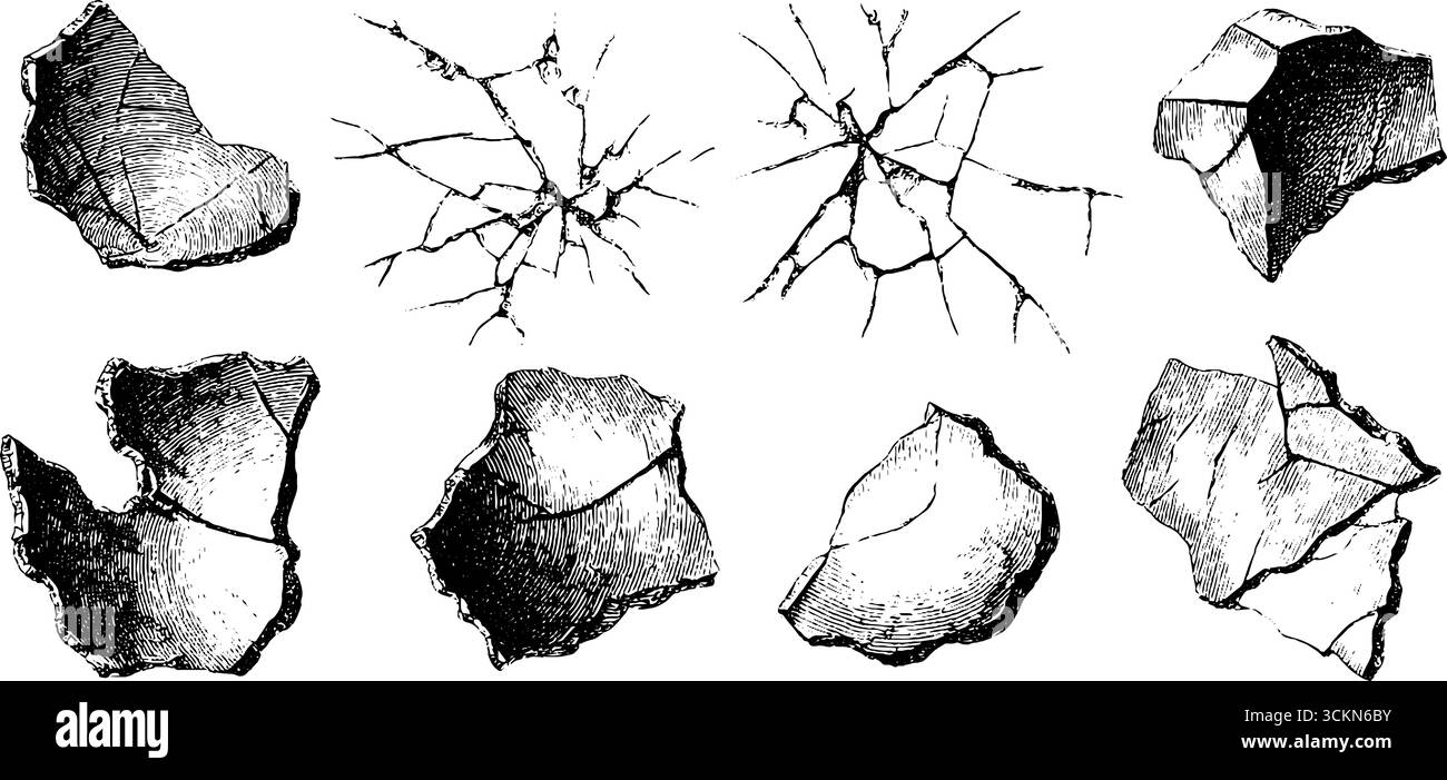 Ensemble d'illustration gravé de conceptions de fissures de verre brisées pour un usage décoratif. Illustration de Vecteur