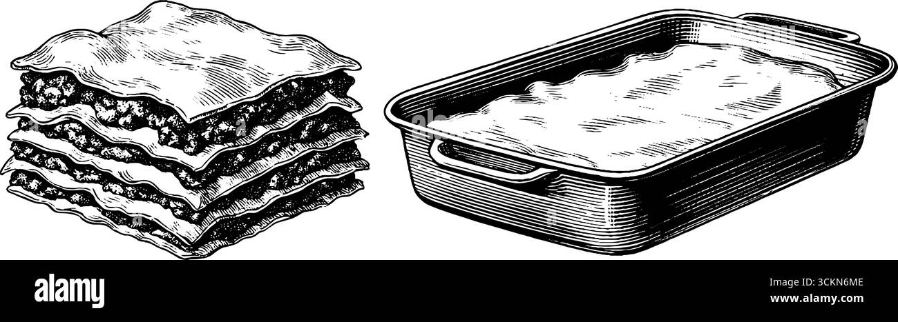 Set d'illustration lasagne gravée pour des projets culinaires et de design. Illustration de Vecteur